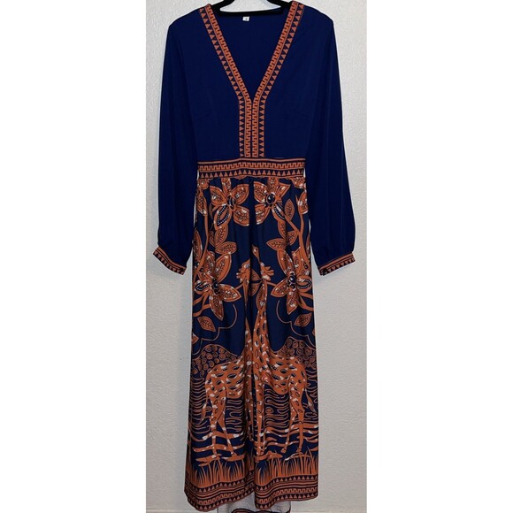 Rotita Giraffe Print Open Back Dress Women Size XL Blue/Orange - Picture 7 of 12